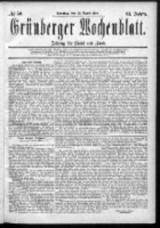 Grünberger Wochenblatt: Zeitung für Stadt und Land, No. 50. (26. April 1885)