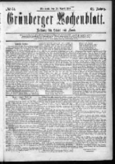 Grünberger Wochenblatt: Zeitung für Stadt und Land, No. 51. (29. April 1885)