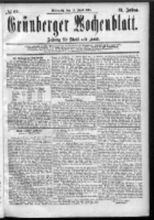 Grünberger Wochenblatt: Zeitung für Stadt und Land, No. 69. (10. Juni 1885)