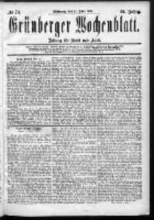 Grünberger Wochenblatt: Zeitung für Stadt und Land, No. 72. (17. Juni 1885)