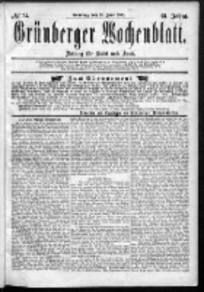 Grünberger Wochenblatt: Zeitung für Stadt und Land, No. 74. (21. Juni 1885)