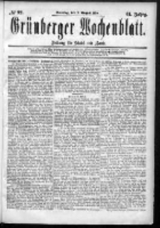 Grünberger Wochenblatt: Zeitung für Stadt und Land, No. 92. (2. August 1885)