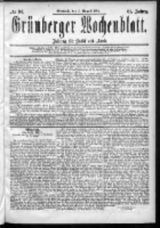 Grünberger Wochenblatt: Zeitung für Stadt und Land, No. 93. (5. August 1885)
