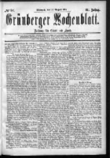 Grünberger Wochenblatt: Zeitung für Stadt und Land, No. 96. (12. August 1885)
