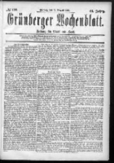 Grünberger Wochenblatt: Zeitung für Stadt und Land, No. 100. (21. August 1885)