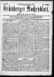Grünberger Wochenblatt: Zeitung für Stadt und Land, No. 107. (6. September 1885)