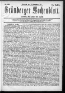 Grünberger Wochenblatt: Zeitung für Stadt und Land, No. 111. (16. September 1885)