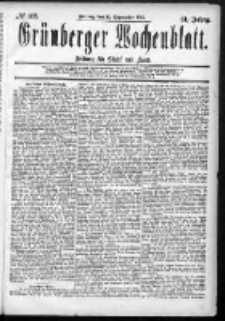 Grünberger Wochenblatt: Zeitung für Stadt und Land, No. 112. (18. September 1885)
