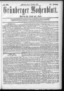 Grünberger Wochenblatt: Zeitung für Stadt und Land, No. 121. (9. October 1885)