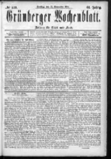 Grünberger Wochenblatt: Zeitung für Stadt und Land, No. 139. (20. November 1885)