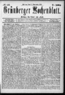 Grünberger Wochenblatt: Zeitung für Stadt und Land, No. 142. (27. November 1885)