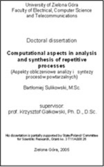 Computational aspects in analysis and synthesisof repetitive processes = Aspekty obliczeniowe analizy i syntezy proces&oacute;w powtarzalnych