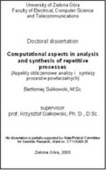 Computational aspects in analysis and synthesisof repetitive processes = Aspekty obliczeniowe analizy i syntezy procesów powtarzalnych