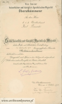 Karol Piasecki - akt nadania Militarverdienstkreuz (Krzyż Zasługi Wojskowej)