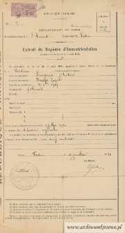 Antoni Sawras - Extrait du Registre d'Immatriculation [Wyciąg z rejestru rejestracji]