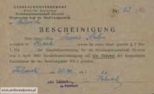 Antoni Sawras - Bescheinigung Nr. 62/42