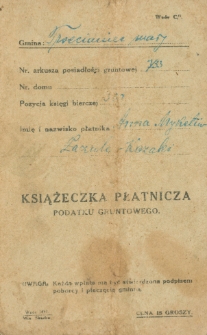 Książeczka płatnicza podatku gruntowego, płatnik Anna Mykietów (z d. Tkaczuk)