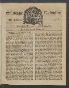 Gr&uuml;nberger Wochenblatt, No. 3. (10. Januar 1850)