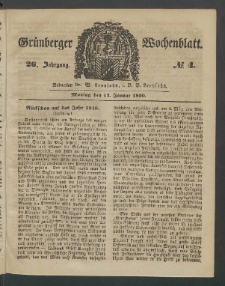 Gr&uuml;nberger Wochenblatt, No. 4. (14. Januar 1850)