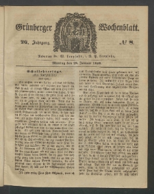 Gr&uuml;nberger Wochenblatt, No. 8. (28. Januar 1850)