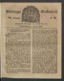 Gr&uuml;nberger Wochenblatt, No. 11. (7. Februar 1850)