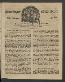 Grünberger Wochenblatt, No. 12. (11. Februar 1850)