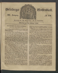 Grünberger Wochenblatt, No. 14. (18. Februar 1850)