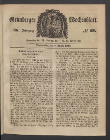 Gr&uuml;nberger Wochenblatt, No. 19. (7. M&auml;rz 1850)