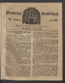 Grünberger Wochenblatt, No. 20. (11. März 1850)