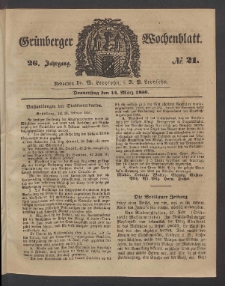 Grünberger Wochenblatt, No. 21. (14. März 1850)