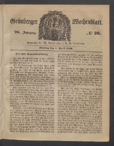 Grünberger Wochenblatt, No. 26. (1. April 1850)