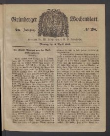 Grünberger Wochenblatt, No. 28. (8. April 1850)