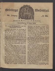 Gr&uuml;nberger Wochenblatt, No. 31. (18. April 1850)
