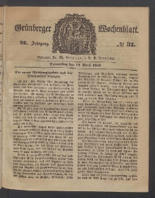 Grünberger Wochenblatt, No. 31. (18. April 1850)