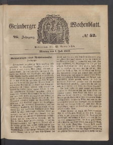 Grünberger Wochenblatt, No. 52. (1. Juli 1850)