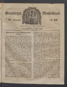 Gr&uuml;nberger Wochenblatt, No. 53. (4. Juli 1850)