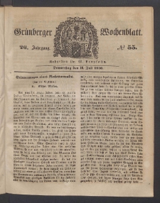 Gr&uuml;nberger Wochenblatt, No. 55. (11. Juli 1850)