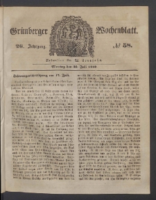 Gr&uuml;nberger Wochenblatt, No. 58. (22. Juli 1850)