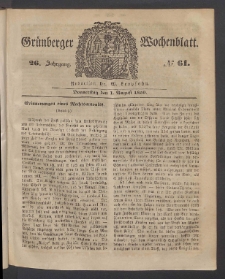 Grünberger Wochenblatt, No. 61. (1. August 1850)