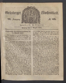 Gr&uuml;nberger Wochenblatt, No. 62. (5. August 1850)