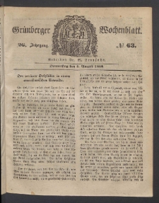 Gr&uuml;nberger Wochenblatt, No. 63. (8. August 1850)