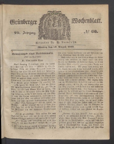 Gr&uuml;nberger Wochenblatt, No. 66. (19. August 1850)