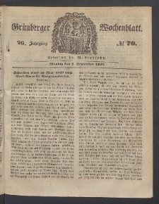 Gr&uuml;nberger Wochenblatt, No. 70. (2. September 1850)