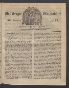Grünberger Wochenblatt, No. 73. (12. September 1850)