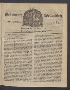Grünberger Wochenblatt, No. 74. (16. September 1850)
