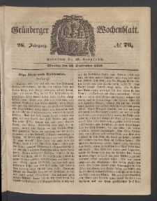 Gr&uuml;nberger Wochenblatt, No. 76. (23. September 1850)