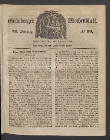 Grünberger Wochenblatt, No. 76. (23. September 1850)