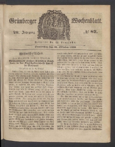 Gr&uuml;nberger Wochenblatt, No. 87. (31. September 1850)