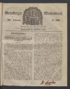 Gr&uuml;nberger Wochenblatt, No. 90. (11. November 1850)