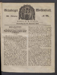 Grünberger Wochenblatt, No. 91. (14. November 1850)